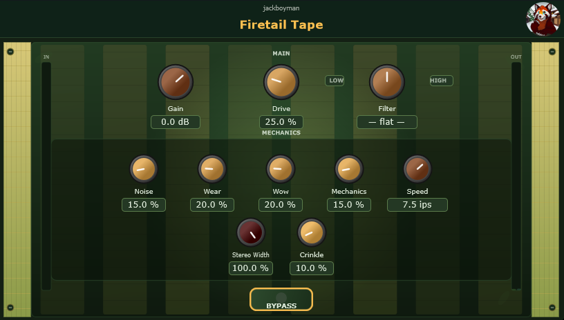 Firetail Tape VST3 tape saturation screenshot